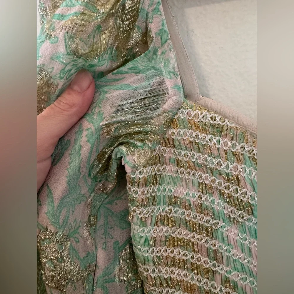 HEMANT & NANDITA Sidra Mini Dress Metallic Babydoll Flowy Sleeves XS ^FLAW* - Picture 5 of 11